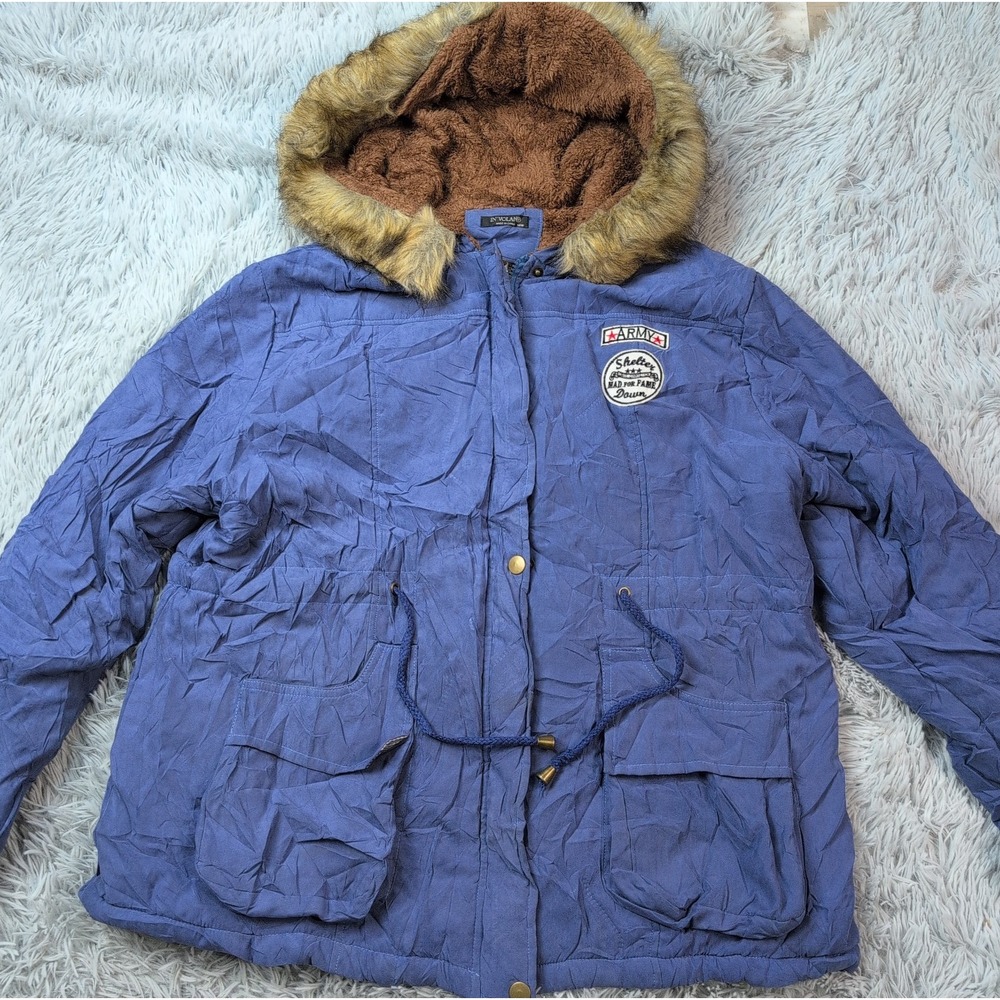 In'voland Jacket Womens 14W Blue Hoodie Coat Fleece Lined Cozy Warm Comfort